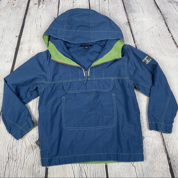 LANDS' END boys hooded zipper pullover windbreaker jacket pockets, sz L or 6X-7 - Picture 11 of 14